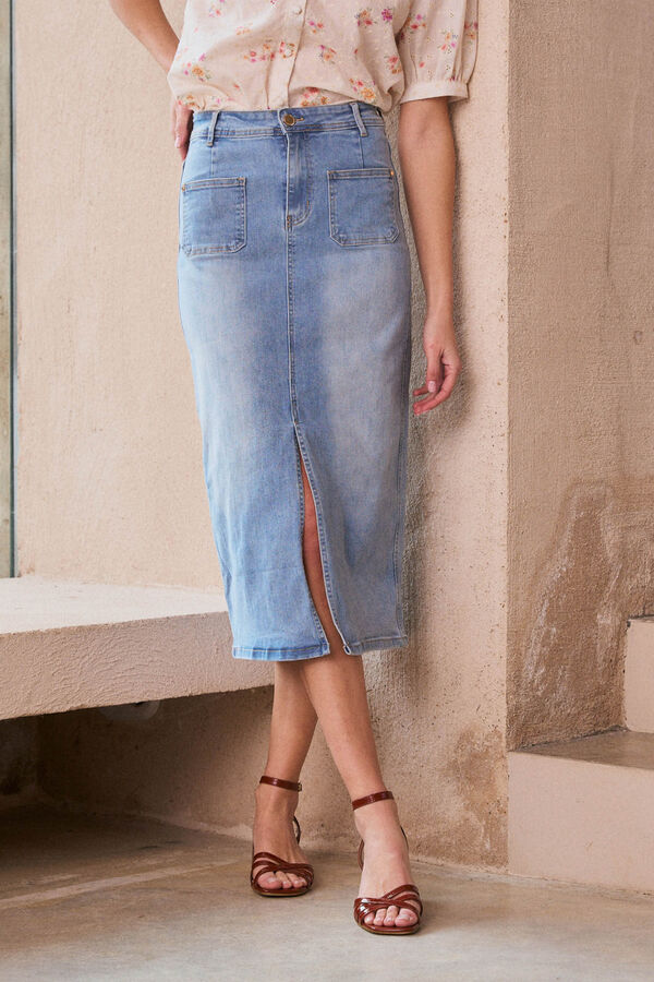 Pol&iacute;n Et Moi Falda midi denim Line Azul
