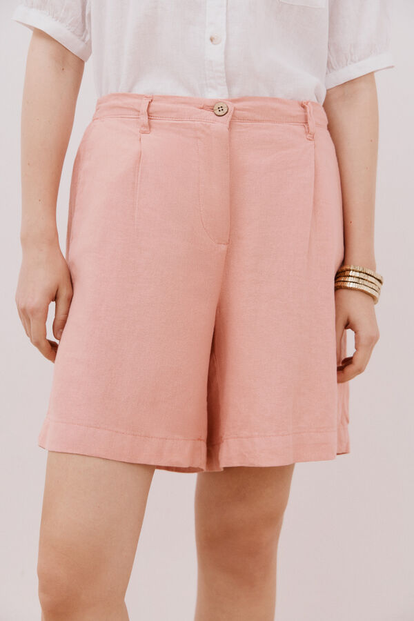 Cortefiel Bermuda de lino Rosa