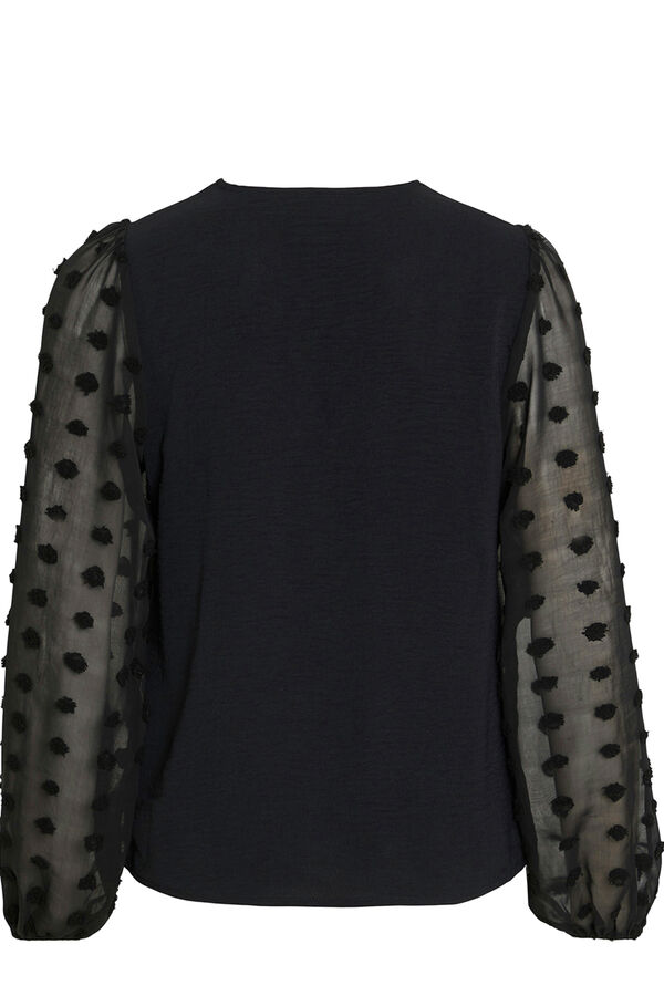 Vila Blusa com plumeti nas mangas Preto