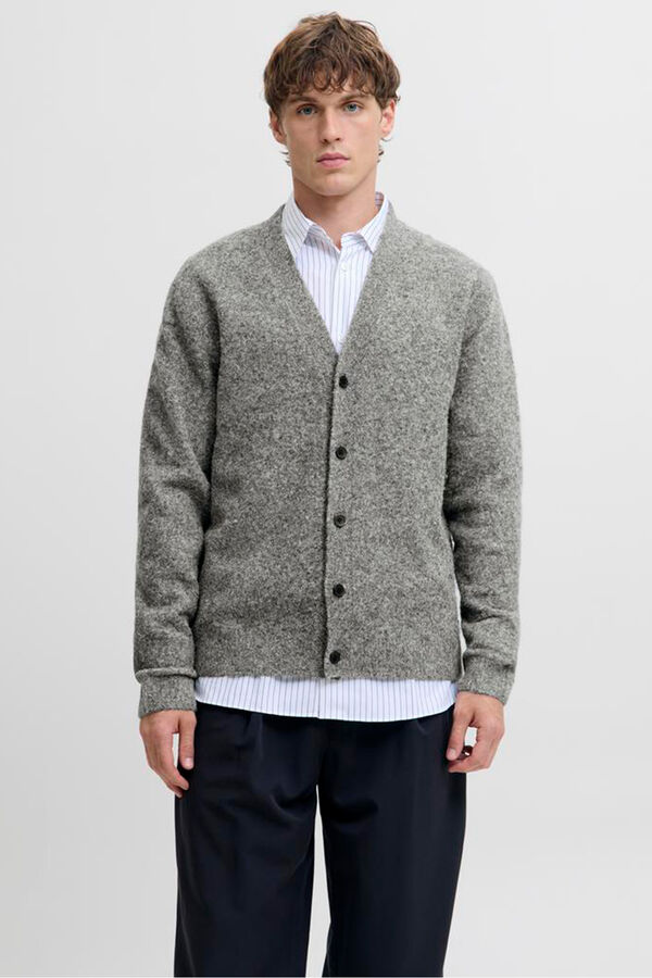 Jack & Jones Casaco de malha b&aacute;sico de malha liso Cinzento