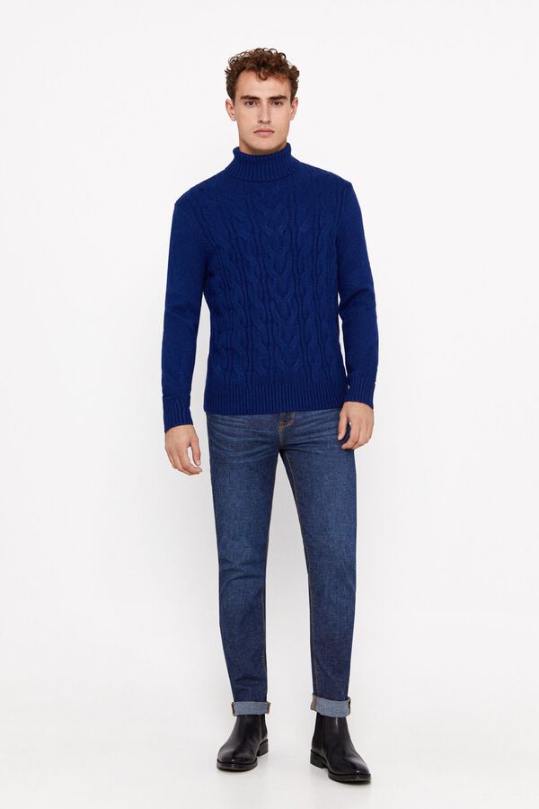 Cortefiel Camisola tran&ccedil;ada gola alta Azul