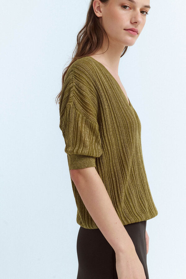 Vila Top de punto canalé con lúrex Verde oscuro