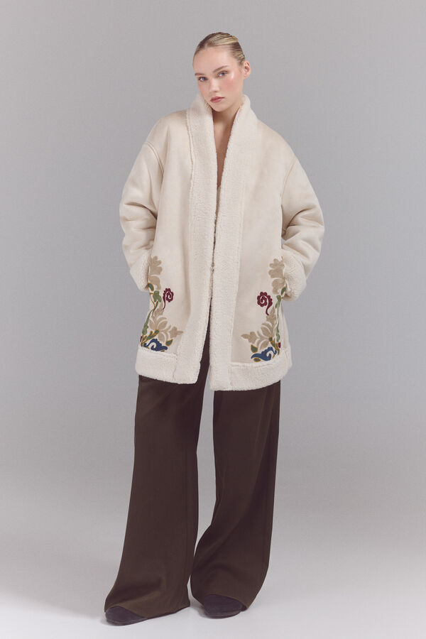 Slowlove bordado Sobretudo dupla face Ecru