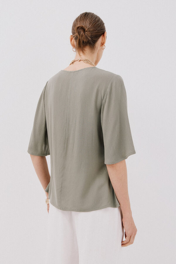 Cortefiel Blusa encaje volantes Kaki