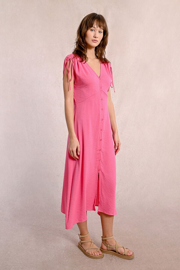 Molly Bracken Vestido midi com manga curta ajustáveis Subiu