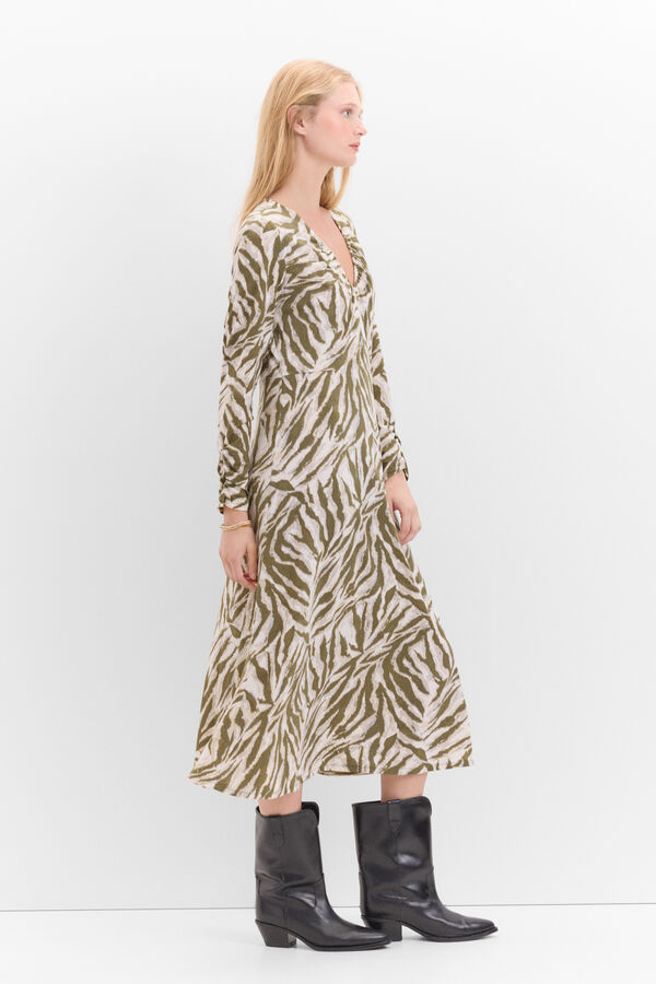 Cortefiel Vestido estampado manga morcego Verde