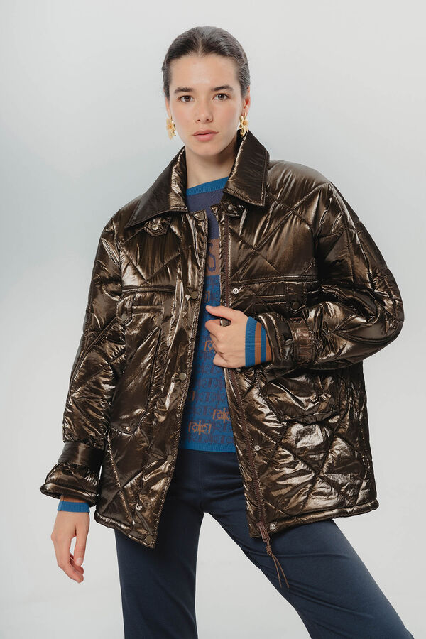 Dolores Promesas Jaqueta feminina acolchoada met&aacute;lica Valeria Cinzento