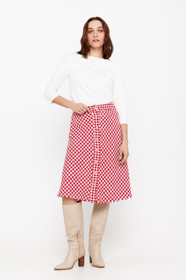 Cortefiel Falda tweed pata de gallo Estampado rojo