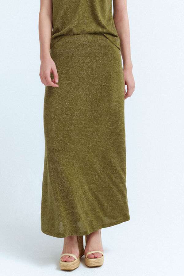 Vila Falda midi de punto con lúrex Verde oscuro