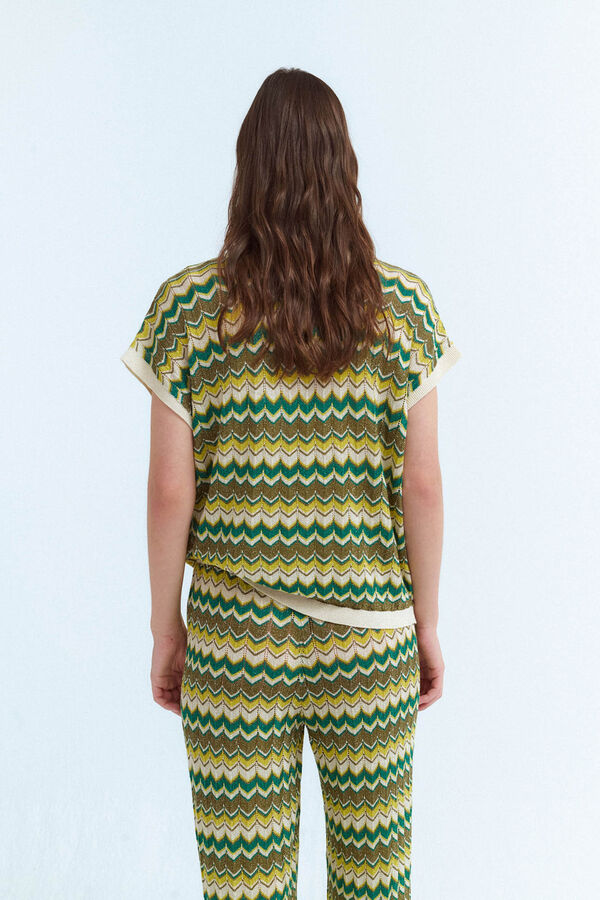 Vila Calças de malha Pointelle com lurex Verde