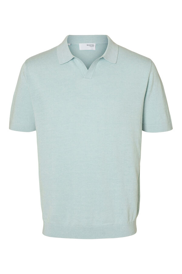 Selected Polo de punto con cuello abierto Azul