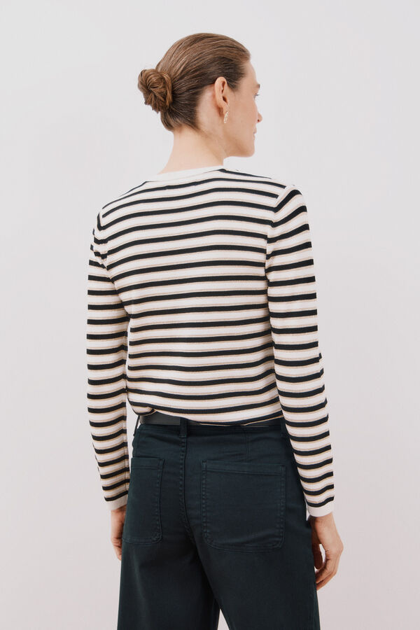 Cortefiel Camisola de malha riscas l&uacute;rex Preto