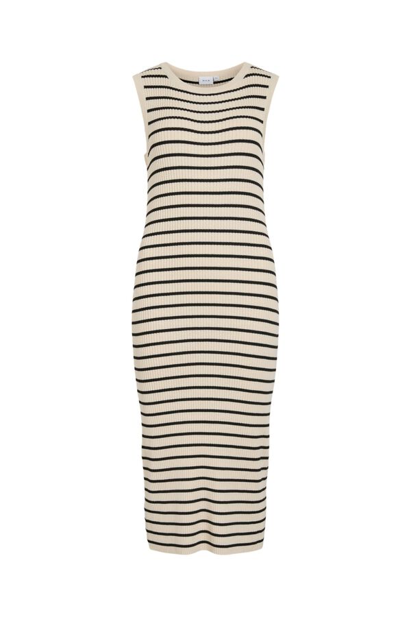 Vila Vestido midi canelado sem mangas Tostado