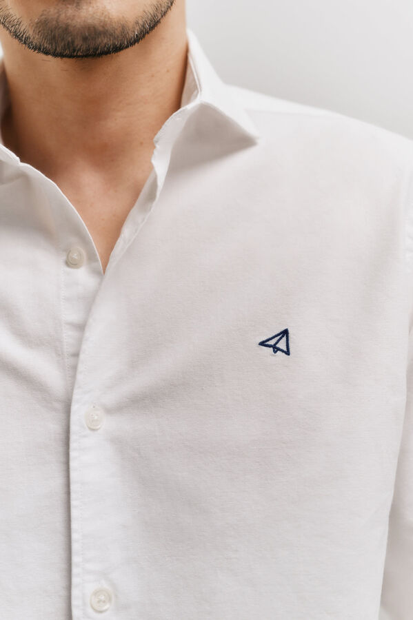 OOTO Camisa oxford liso manga larga Blanco