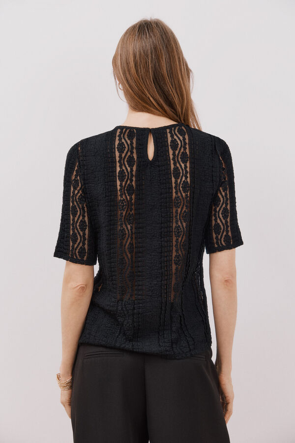 Cortefiel Top encaje Negro