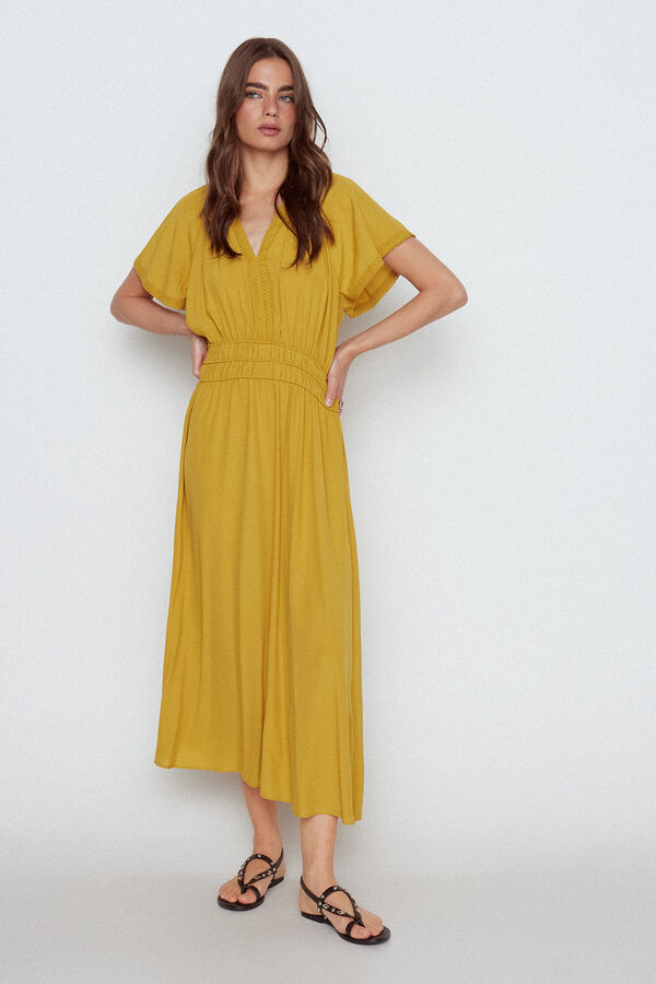 Slowlove Vestido cinturilla fruncida Amarillo