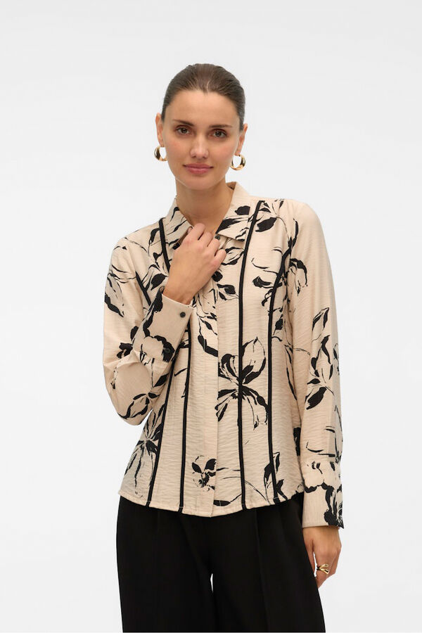 Vero Moda Camisa de manga larga con lineas bordadas Beige
