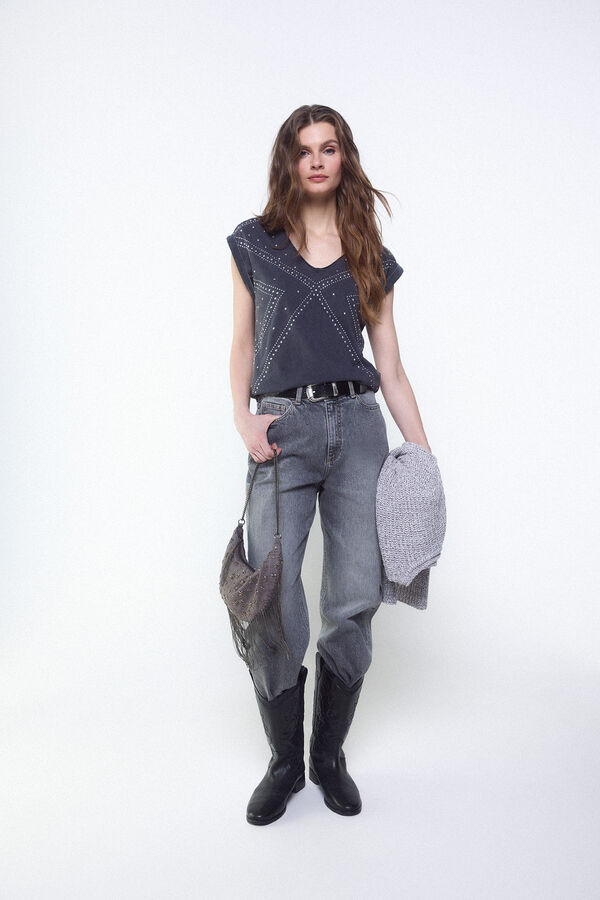Slowlove Camiseta tachas Cinzento