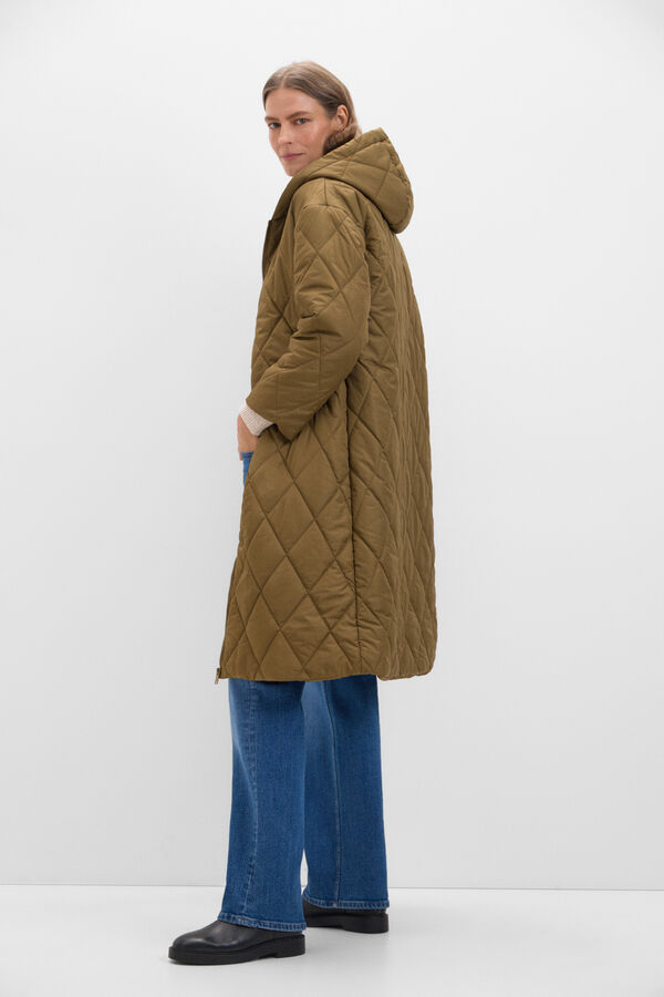 Cortefiel Sobretudo comprido acolchoado com capuz Impress&atilde;o