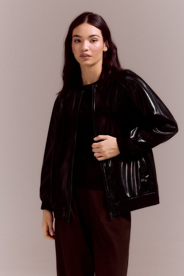 Slowlove Jaqueta bomber com efeito pele Preto