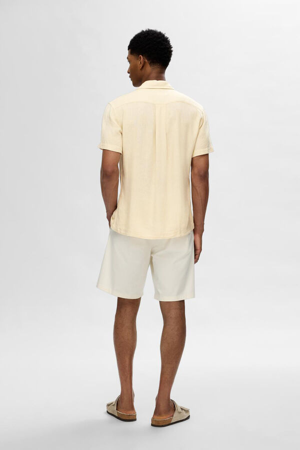 Selected Camisa guayabera de manga corta confeccionada con lino. Gris