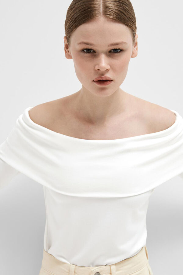 Selected Femme Top de manga comprida e ombros descobertos confecionado com viscose Ecovero.  Branco
