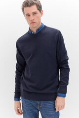 Cortefiel Jersey punto fino algod&oacute;n cuello redondo Azul marino