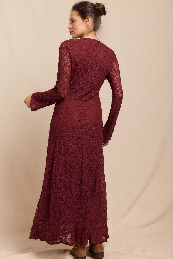 Slowlove Vestido encaje manga larga Vino