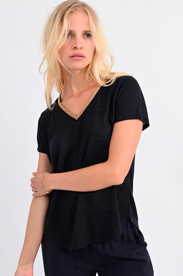 Molly Bracken T-shirt de mulher de manga curta com detalhe no decote Azul