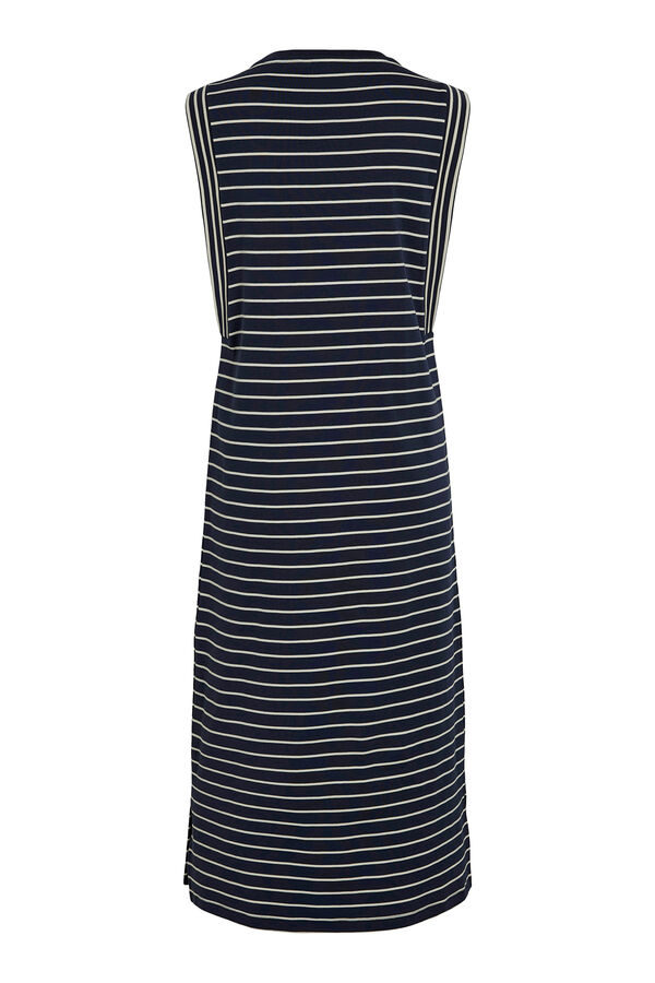 Vila Vestido midi de rayas con jaretas Azul marino