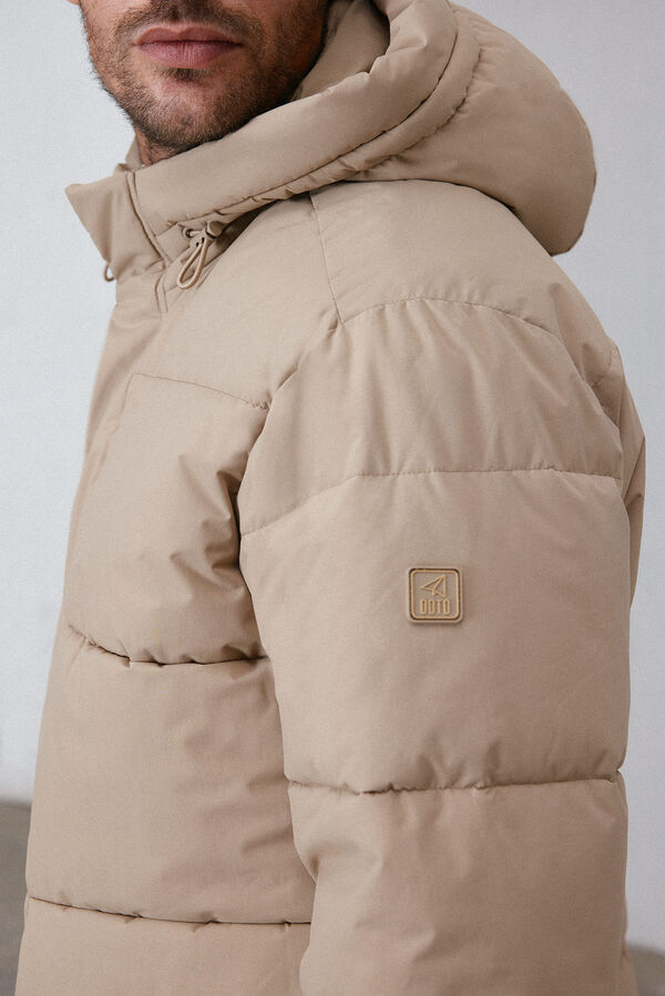 OOTO Casaco comprido acolchoado fecho-éclair Tostado