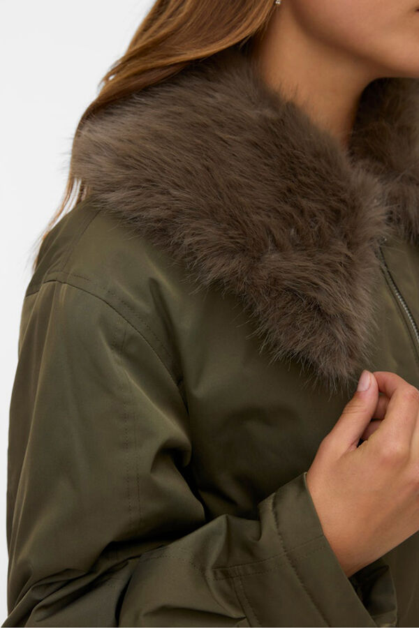 Vero Moda Casaco curto com gola de pele Verde