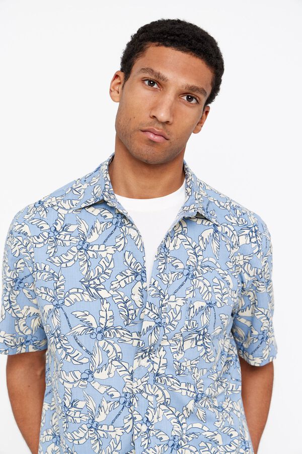 Cortefiel Camisa estampada tejido flam&eacute; Azul