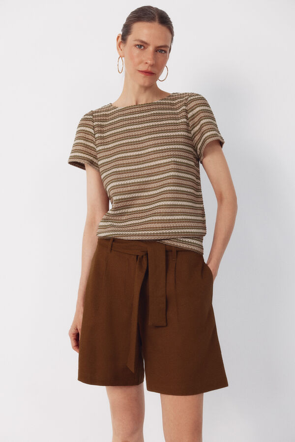 Cortefiel Pantal&oacute;n bermuda con lino Marr&oacute;n oscuro