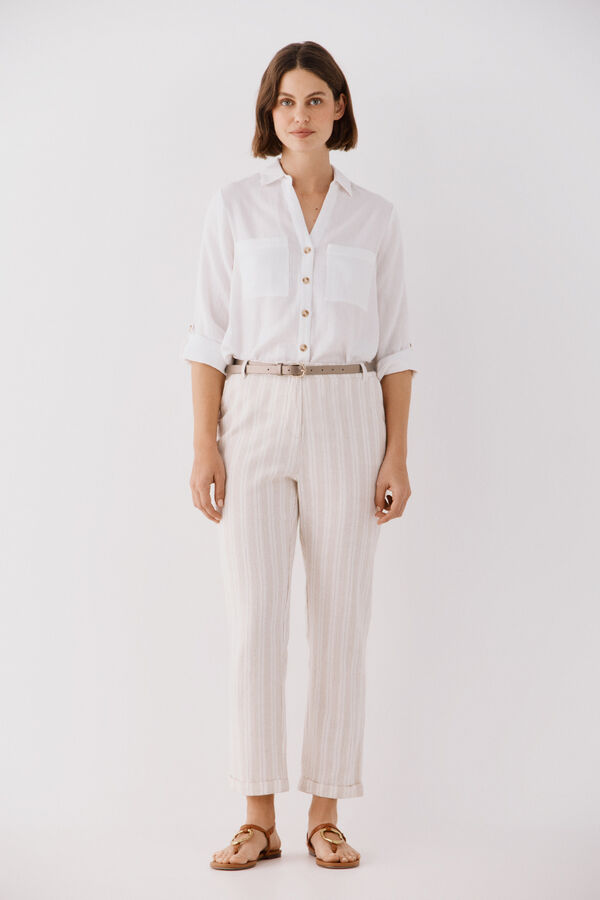 Cortefiel Pantalón de lino Estampado beige