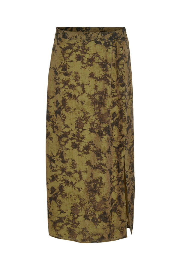 Vila Falda midi estampada Marr&oacute;n