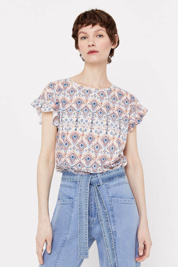 Cortefiel Camiseta volante Estampado azul