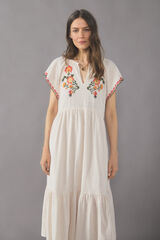 Cortefiel Vestido algod&oacute;n bordado Blanco