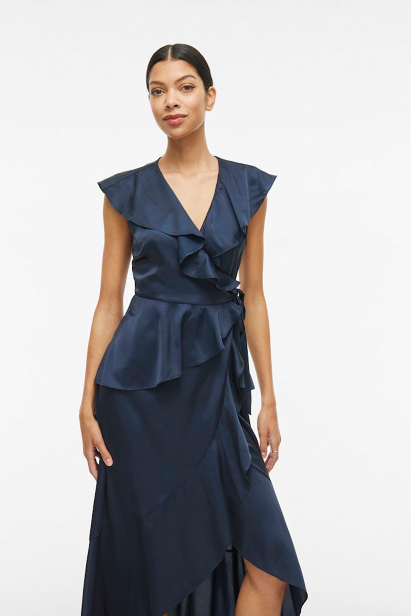 Vila Vestido satinado midi cruzado