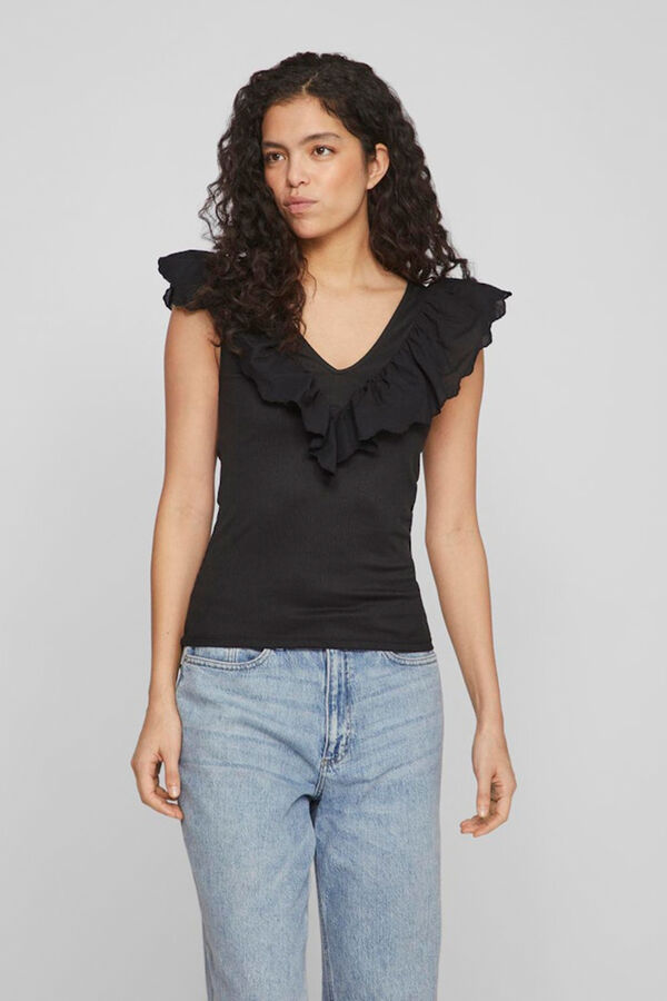 Vila Top justo com folho Preto