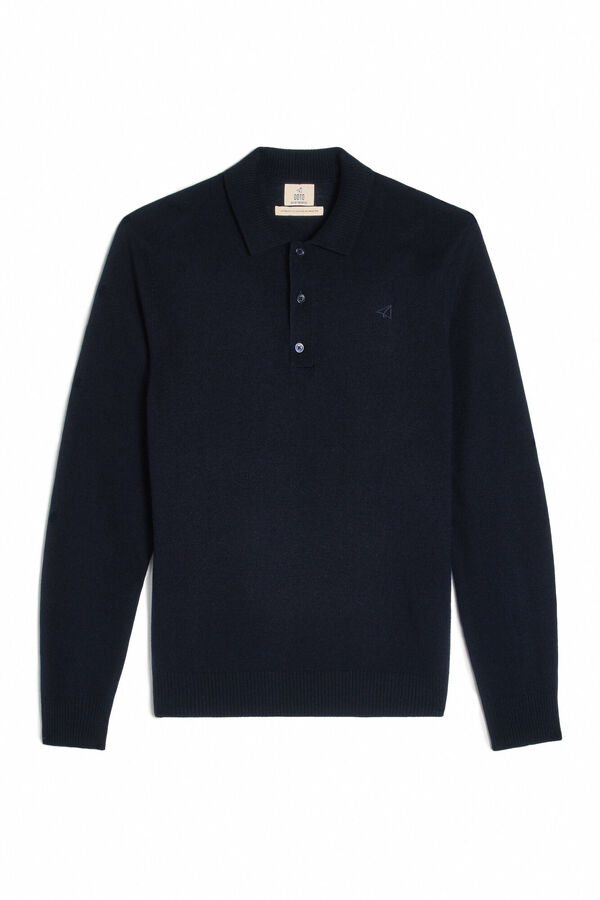 OOTO Suéter de algodão com gola polo Azul