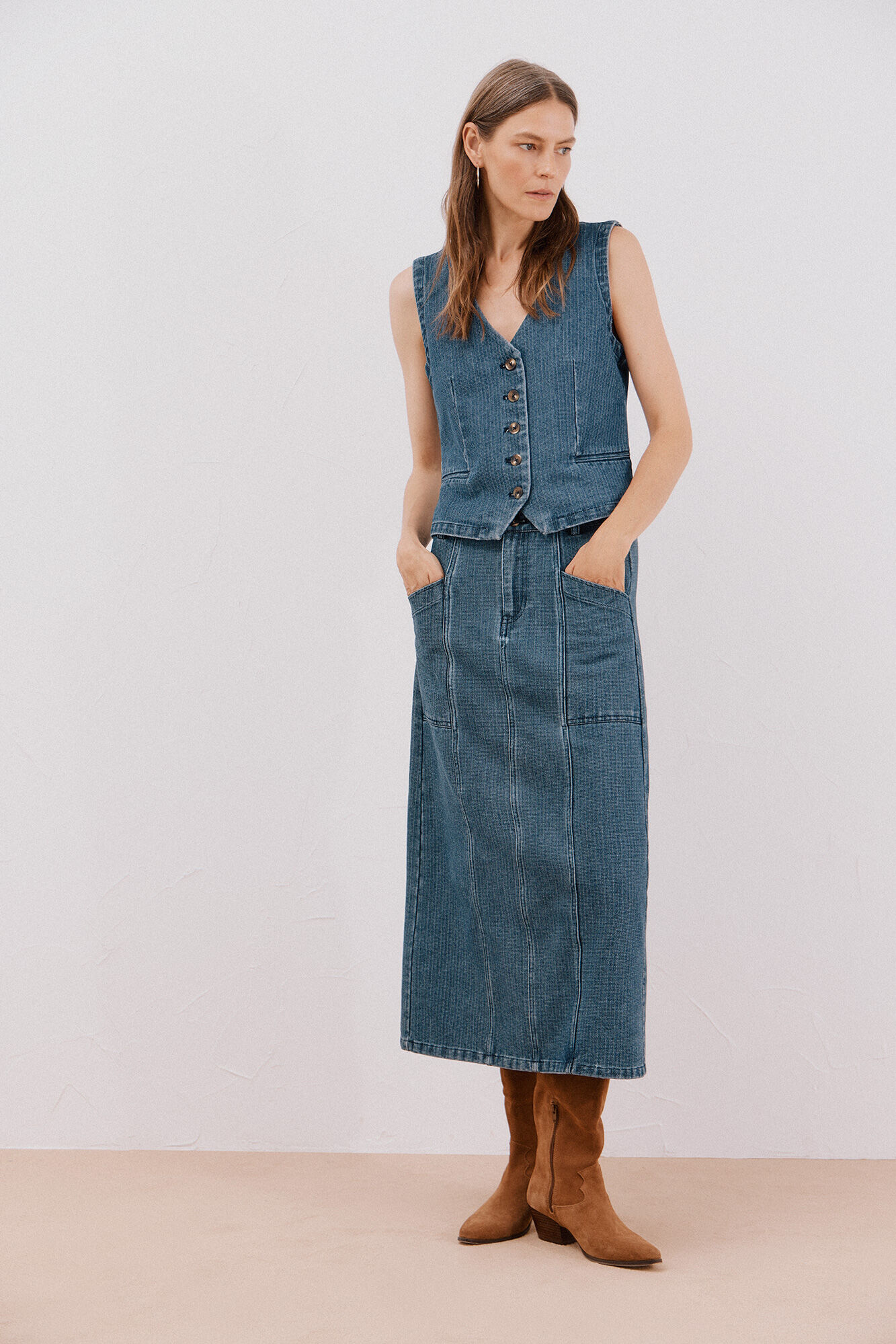 Cortefiel Saia jeans texturizada