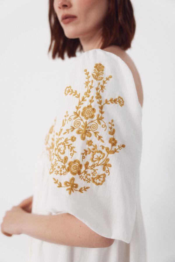 Cortefiel Vestido Bordado Blanco