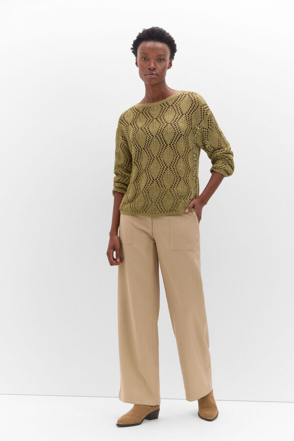 Cortefiel Jersey punto calado Kaki