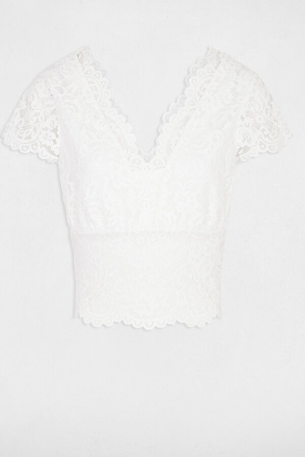 Morgan Camiseta de renda com renda em V Ecru