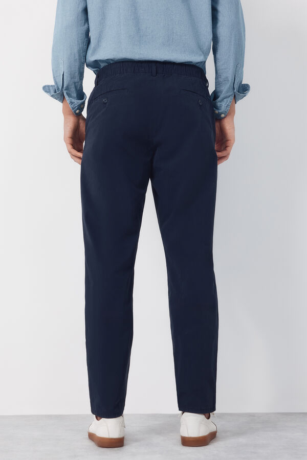Cortefiel Cal&ccedil;a jogger de popeline com el&aacute;stico regular Azul