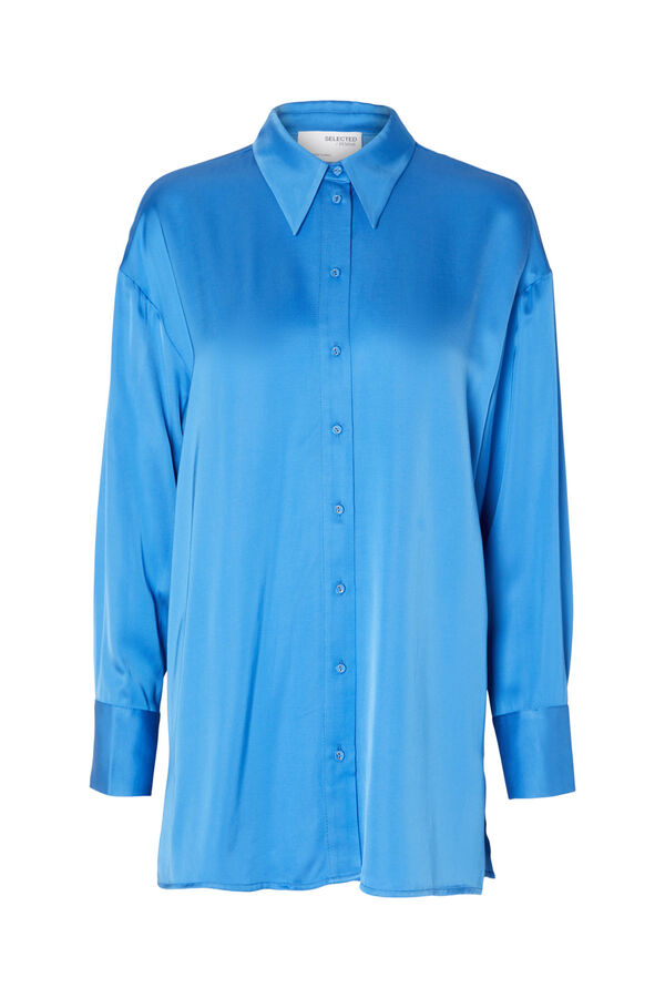 Cortefiel Camisa folgada acetinada confecionada com Lenzing ECOVERO. Azul