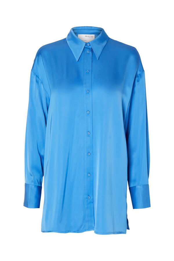 Selected Femme Camisa folgada acetinada confecionada com Lenzing ECOVERO. Azul