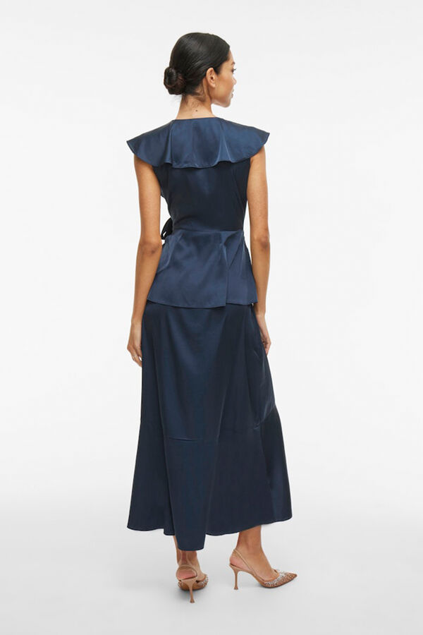 Vila Vestido satinado midi cruzado Azul marino