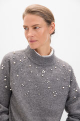 Cortefiel Su&eacute;ter com strass e p&eacute;rolas Cinzento